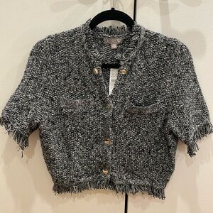 NWT J.CREW Cropped fringe-trim lady jacket Size Small